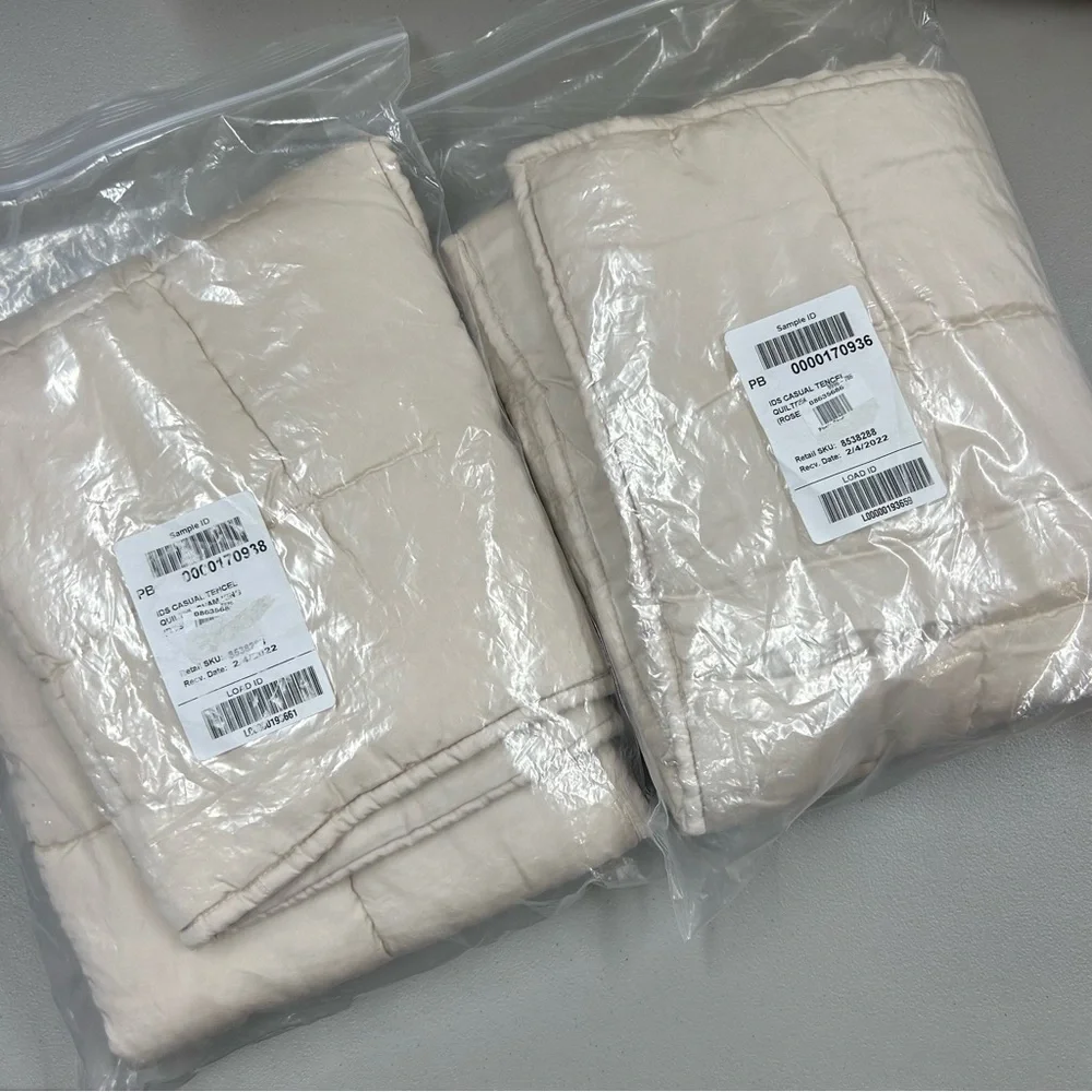 2 Pottery Barn Tencel Box Stitch Quilted Sham Set Rosewater Pink Blush Photo